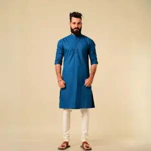 Solid Teal Blue Color Kurta Pajama Set for Men - Contemporary Ethnic | Jaipurio