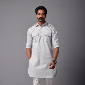 Ice Blue Short Hunting Style Kurta Pajama - Stylish Traditional Menswear | Jaipurio