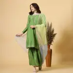 Green Kurti Sharara Multicolor Organza Dupatta Set - Premium Festival Wear | Jaipurio