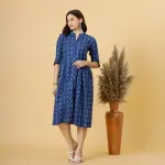 Navy Blue Sanganeri Block Printed Dress - Premium Handcrafted Cotton | Jaipurio