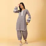 Tawny Brown Sanganeri Coord White Lace - Premium Matching Set | Jaipurio