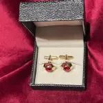 Golden Hexagon Red Accent Cufflinks - Premium Executive Power Statement | Jaipurio