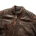 Men's Italian Brown Leather Motorcycle Jacket: CE Certified Armor | 100% Genuine Cowhide | Handmade 80s Biker Style | Premium Protection