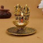 Lakshmi Ganesh Gold Plated Hand Diya | Divine Aluminum Oil Lamp | Prosperity Blessing Light | Festival Gift Collection | Sacred Decor