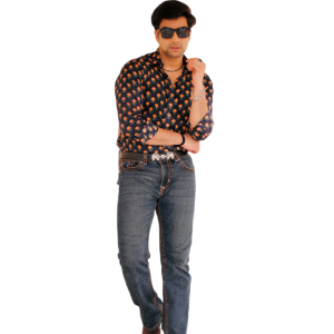 Navy Blue Red Booti Sanganeri Cotton Shirt - Traditional Heritage Clothing | Jaipurio