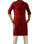 Handmade Ruby Red Chikankaari Embroidered Kurta Pajama Set for Men