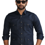 Premium Navy Blue Turkish Linen Hunting Shirt | Classic Collar, Double Pockets | Breathable Summer Comfort | S to XXL Sizes | Handcrafted Quality Menswear
