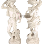 Antique Boy & Girl Statue Set: Renaissance Pair | Garden & Home Art | Authentic Craftsmanship | Classic Decorative Sculptures
