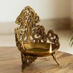 Zeenat Handcarved Three-Legged Brass Diya | 17.5 × 16.8 × 22.6 cm Sacred Oil Lamp, 180 ml | Hand-Etched Traditional Puja Deepak, 2140 gm | Jaipurio