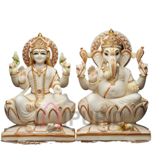 Marble Lakshmi Ganesha Statue: Divine Prosperity Duo | Handcrafted Home Temple Murti | Diwali Gift, Business Blessing | Buy Authentic Indian Sculpture