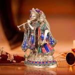Brass Superfine Radha Krishna Together Idol 12.5" | Exquisite Stonework | 6 kg High-Quality Craftsmanship | Captivating Centerpiece | Divine Love Sculpture
