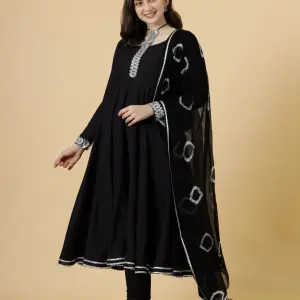 Classic Black Anarkali Suit with Tie and Dye Dupatta for Women - Timeless Elegance | Jaipurio