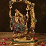 Gold Table Top Dhokra Radha Krishna | Traditional 27.2 × 10.2 × 17.8 cm Tribal Art | Handcrafted Divine Couple Statue | Folk Decor | Jaipurio