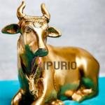 Antique Golden Nandi Brass Idol | Traditional 14 × 6.4 × 15.2 cm Sacred Bull | Handcrafted Shiva Vahana Murti | Temple Art | Jaipurio