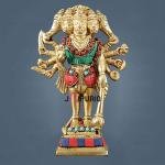 Pure Brass Standing Panchmukhi Hanuman Idol | 7" x 4.5" x 2.4" (17.8 x 11.4 x 6.1 cm) | 1.182 kg Five-Faced Sacred Art | Premium Divine Murti