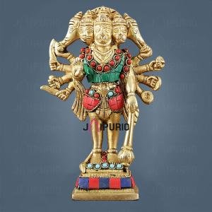 Pure Brass Standing Panchmukhi Hanuman Idol | 7" x 4.5" x 2.4" (17.8 x 11.4 x 6.1 cm) | 1.182 kg Five-Faced Sacred Art | Premium Divine Murti