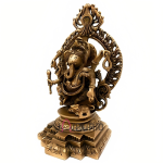 Brass Ganpati with Aureole: 12.7x11.43x30.48cm Temple Art | Divine Prabhavali Design | Sacred Pooja Room Statue | Premium Showpiece