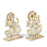 Marble Lakshmi Ganesha Statue: Divine Prosperity Duo | Handcrafted Home Temple Murti | Diwali Gift, Business Blessing | Buy Authentic Indian Sculpture