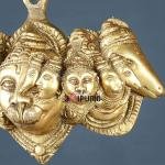 Pure Brass Panchmukhi Hanuman Wall Hanging | 4.5" x 6.7" x 1.5" (11.4 x 17 x 3.8 cm) | 650g Five-Face Sacred Art | Divine Protection Decor