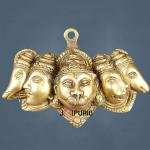 Pure Brass Panchmukhi Hanuman Wall Hanging | 4.5" x 6.7" x 1.5" (11.4 x 17 x 3.8 cm) | 650g Five-Face Sacred Art | Divine Protection Decor
