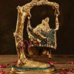 Gold Table Top Dhokra Radha Krishna | Traditional 27.2 × 10.2 × 17.8 cm Tribal Art | Handcrafted Divine Couple Statue | Folk Decor | Jaipurio