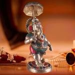 Brass Ganesha Umbrella Meenakari Stonework - Premium 12 Inch Divine Idol | Jaipurio