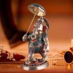 Brass Ganesha Umbrella Meenakari Stonework - Premium 12 Inch Divine Idol | Jaipurio