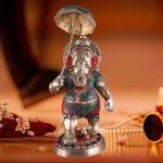 Brass Ganesha Umbrella Meenakari Stonework - Premium 12 Inch Divine Idol | Jaipurio