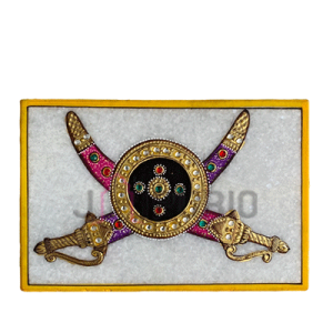 Vintage Weapon Marble Paintings: Handcrafted 6"x4" Art on Marble Frame | Luxurious Home Decor | Authentic Indian Artistry | Classic Armory Art