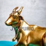 Antique Golden Nandi Brass Idol | Traditional 14 × 6.4 × 15.2 cm Sacred Bull | Handcrafted Shiva Vahana Murti | Temple Art | Jaipurio