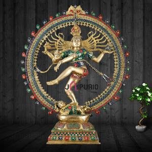 Large Brass Nataraja with Stonework | 36" x 30.5" x 11" | 35 kg | BudhShiv Crafted | Monumental Cosmic Dance | Temple Art | Jaipurio