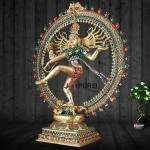 Large Brass Nataraja with Stonework | 36" x 30.5" x 11" | 35 kg | BudhShiv Crafted | Monumental Cosmic Dance | Temple Art | Jaipurio