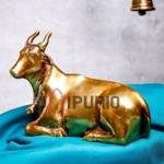 Antique Golden Nandi Brass Idol | Traditional 14 × 6.4 × 15.2 cm Sacred Bull | Handcrafted Shiva Vahana Murti | Temple Art | Jaipurio