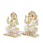 Marble Lakshmi Ganesha Statue: Divine Prosperity Duo | Handcrafted Home Temple Murti | Diwali Gift, Business Blessing | Buy Authentic Indian Sculpture