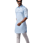 Sky Blue Short Hunting Style Kurta Pajama - Trendy Traditional Menswear | Jaipurio