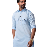 Sky Blue Short Hunting Style Kurta Pajama - Trendy Traditional Menswear | Jaipurio