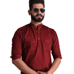 Red Hunting Style Short Kurta | Pure Cotton Premium Ethnic Wear | Classic Men's Formal & Casual Half Kurta | Timeless Design
