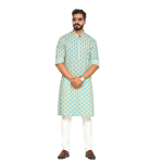 Leheriya Sanganeri Print Light Green Cotton Kurta Pajama | Traditional Dual Print Design | Premium Ethnic Wear | Handcrafted Excellence