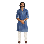 Sanganeri Block Print Navy Blue Kurta Pyjama Set for Men