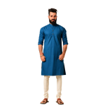 Solid Teal Blue Color Kurta Pajama Set for Men | Stylish Ethnic Wear