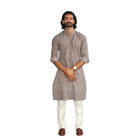 Tawny Brown Sanganeri Scales Print Kurta With White Pyjama for Men