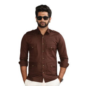 Coffee Brown Turkish Linen Hunting Shirt Mens - Premium Adventure Heritage | Jaipurio