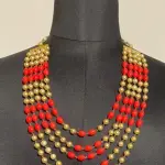 Handmade Royal Golden Pearl Kantha Mala Orange - Premium Ethnic Necklace | Jaipurio