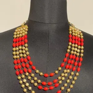 Handmade Royal Golden Pearl Kantha Mala Orange - Premium Ethnic Necklace | Jaipurio