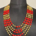 Handmade Royal Golden Pearl Kantha Mala Orange - Premium Ethnic Necklace | Jaipurio