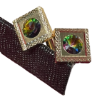 Golden-Toned Square Cufflink with Stone | Timeless Geometric Elegance | Jaipurio