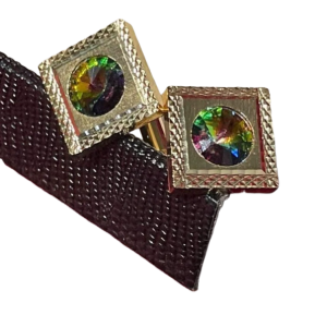Golden-Toned Square Cufflink with Stone | Timeless Geometric Elegance | Jaipurio
