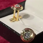 Golden Round Cufflinks with Silver Stone | Premium Metal Design, Dual-Tone Elegance | Men's Formal & Wedding Accessories | Perfect Gift Choice