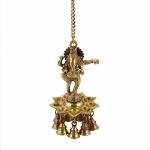 Brass Ganesh Ji 9 Diya Wall Lamp | 24" Traditional Oil Lamp with 17" Chain | Antique Temple Diya | Ethnic Handcrafted Design | Sacred Art