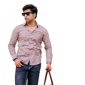 Thunder Grey Sanganeri Booti Print Shirt - Traditional Heritage Menswear | Jaipurio